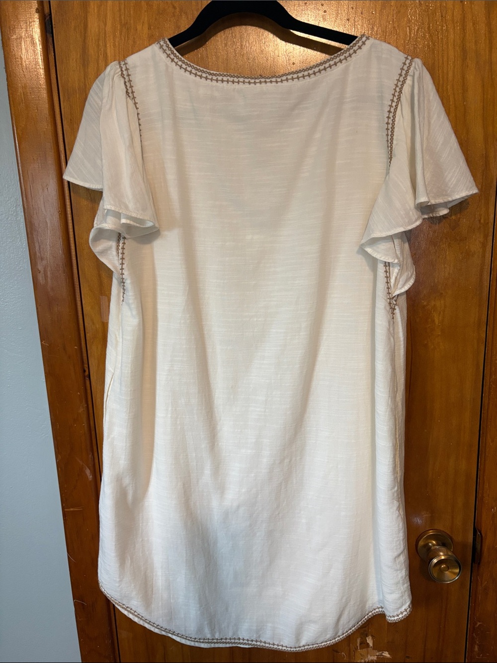 GAP White Shift Dress with Brown Contrast Stitching and Pockets - Picture 2 of 6